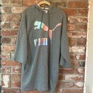 PUMA Long Hooded Tunic Sweatshirt Athleisure Dream Side Pocket Gray